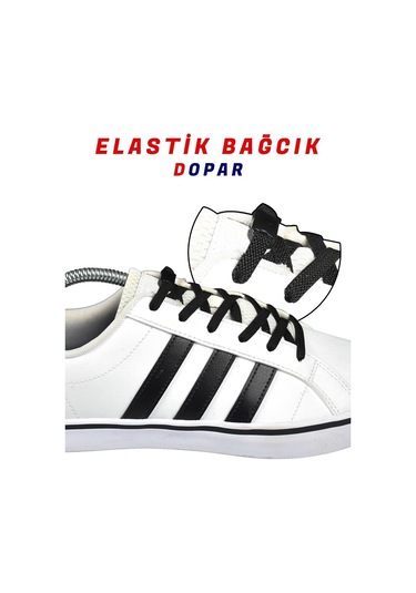 Pratik Yassı Elastik Ayakkabı Bağcığı Tak Bırak 120 CM Siyah