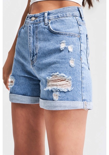 Itsbasic Yırtık Model Yüksek Bel Kot Rengi Jean Lazer İce