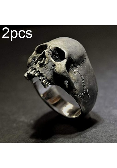 Sones C56213 2 Adet Punk Vintage Kafatası Yüzük Korku Kafatası Yüzük Erkek Hediyesi, Boyut: 12 Teneke Rengi