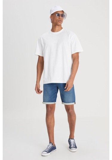 Slim Fit Dar Kesim Yüksek Bel 5 Cepli Açık Mavi Jean Kot Şort L24107958 Stone