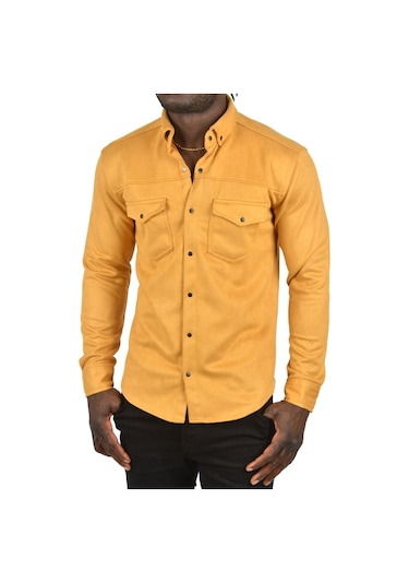 Deepsea Erkek Hardal Sarısı Çift Cep Süet Gömlek 2302329 Hardal