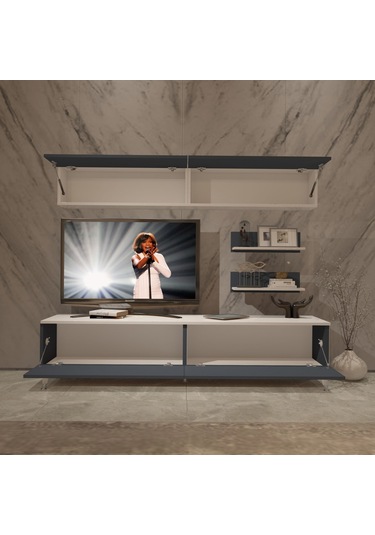Decoraktiv Eko 5 Mdf Std Silver Tv Ünitesi Tv Sehpası Beyaz - Antrasit