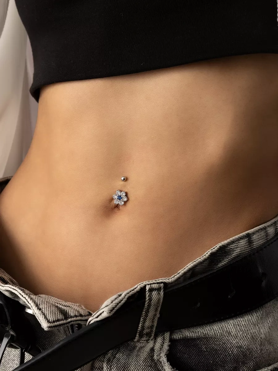 Veronika 925 Ayar Gümüş Çiçek Göbek Deliği Piercingi 243937222 Gri