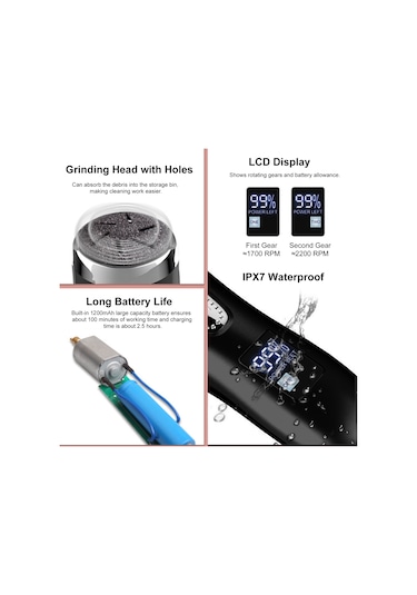 Moveevo Elektrikli Ayak Nasır Temizleme Seti Taşınabilir Ayak Törpüsü Pedikür Aletleri 3 Taşlama Başlığı 2 Hızlı Su Geçirmez