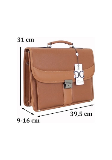 Case Club El Omuz Çantası & Laptop Bölmeli Evrak Çantası 15,6 İnç Kilit Mekanizmalı Taba