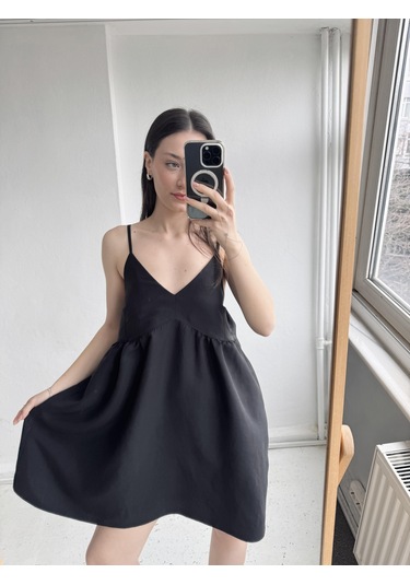 Retrobird Tasarım June Askılı Mini Elbise Kadın Siyah-13905 Siyah