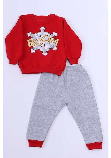 Erkek Bebek 3 İplik Eşofman Takımı Boom Baskılı A33 Kırmızı