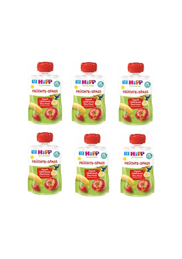 Hipp Organik Çilekli Muzlu Elmalı Meyve Püresi 100 G 6 Adet