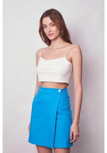 Kadın Yüksek Bel Kruvaze Model Hafif Likralı Şık Kumaş Ofis Etek-mavi Mavi
