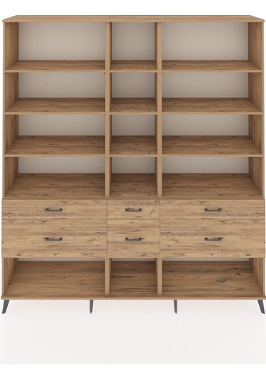 Hyperion Dolap 12 Raflı 6 Çekmeceli 220x44x243 Çam-çam/çam Atlas Çam/atlas Çam