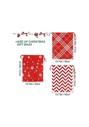 Yeniden Kullanılabilir Pamuklu Hediye Çantaları, Noel İçin 3'lü Paket Bez Çantalar Yde