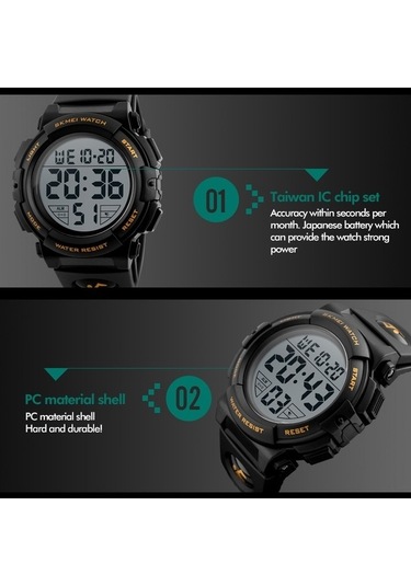 Novahub Skmeı 1258 Multifunction Outdoor Sports Night Light Waterproof Wrist Watch, Size: S Black Multi-color, Renkli Çok Renkli