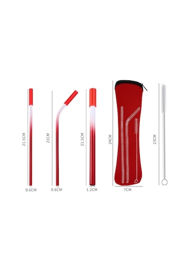 Ulzyvf Yeniden Kullanılabilir Renkli Metal Pipet Seti, Paslanmaz Çelik 8'li Yeşil