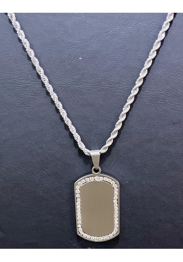 Gns Aksesuar Çelik Burgu Kolye Zirkon Taşlı Çelik Kolye Ucu Set Gümüş