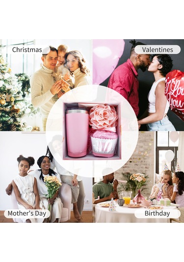 Ranyeek 20 Uncla Çift Katlı Vakumlu Paslanmaz Çelik Termos Bardak Seti Termos + Kapak + Kartpostal + Pasta Bardak Çorap + Banyo Topu + Çelik Pipet + Pipet Fırçası - Hediyelik Kutulu Rose Gold