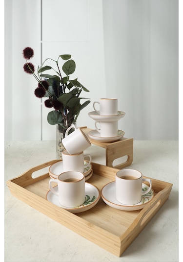 Keramika Bronze Palmiye Nordic Kahve Takımı 12 Parça 6 Kişilik