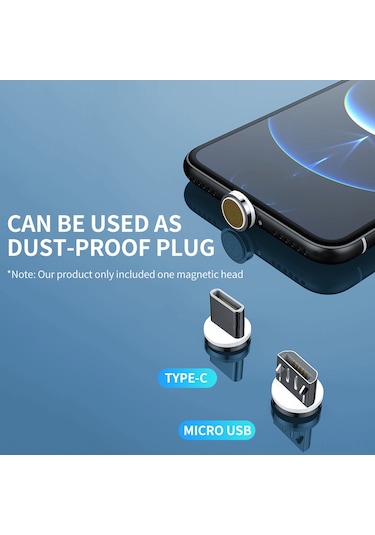 Monyee 2.4a Hızlı Şarj Manyetik Kablosu,防尘塞 Fonksiyonu, Micro Usb Arayüzü, Gümüş Renk, 2 Metre Uzunluk