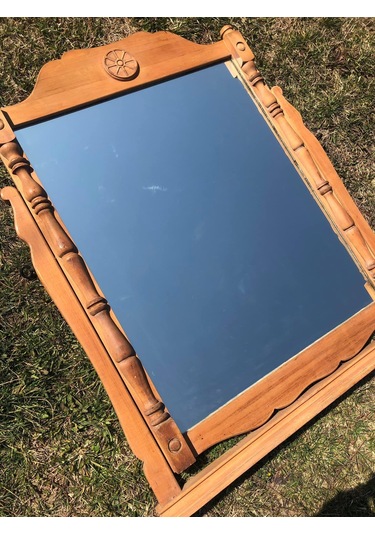 Vintage Oymalı Şifoniyer Aynası 74x102 cm - Dekoratif Standlı Ayn Kahverengi