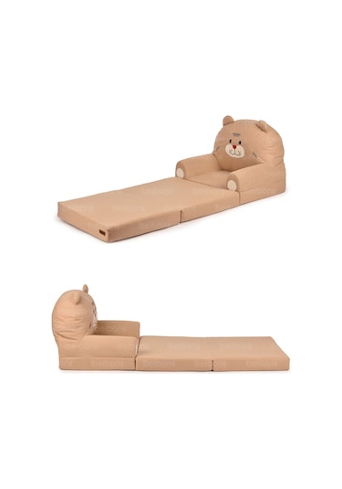 Portatif Katlanabilir Sevimli Çocuk Koltuğu - 3 Katlı Çocuk Yatak Koltuk - Taşınabilir Bebek Koltuğu Kahverengi
