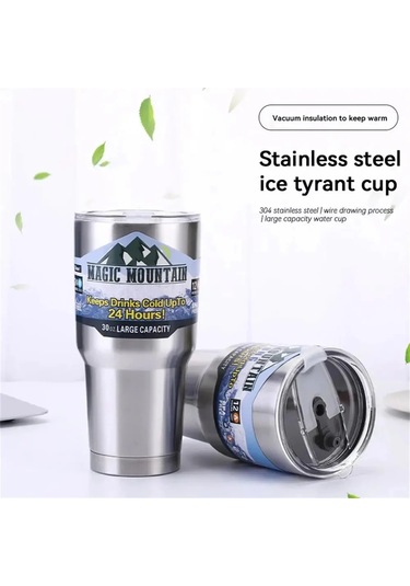 30oz Buz Bar Bardağı Yaz Kahve Fincanı Araba Su Bardağı 304 Paslanmaz Çelik Yalıtım Soğuk Tutmak Fincan Taşınabilir Çift Bardak Gümüş Diğer