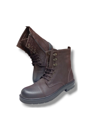 Growish Gr0254 Hakiki Greyzır Deri Kaydırmaz Kauçuk Taban Erkek Yüksek Bot Kahverengi