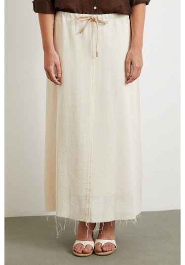 Beli Lastikli Astarlı Hasır Etek Krem Krem