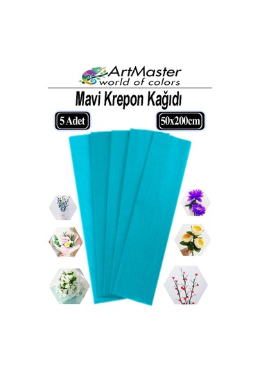Krapon Kağıdı Mavi Renk 5 Adet 50x200 Cm Grapon Kağıdı 5'li Okul Proje Sınıf Anaokulu Kreş Süsleme