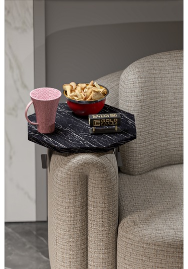 İkili Yan Sehpa Ayarlanabilir Tepsi Sekizgen Bendir