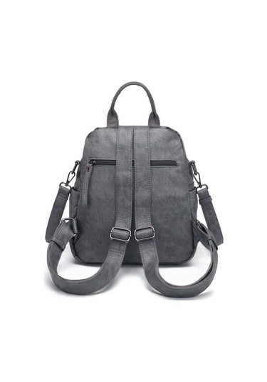 Yıkama Deri Sırt Askılı Kadın Çantası 21-k Barcelona 1908 Koyu Gri