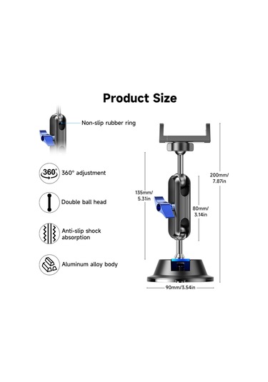 Leezsing Araç İçin 360 Dönebilen Çift Başlı Emici Telefon Tutucu - Tüm Telefonlara Uyumlu