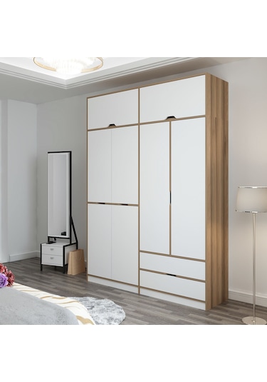 Elina 4 Kapaklı Yüklüklü Dolap - Dore/beyaz Beyaz