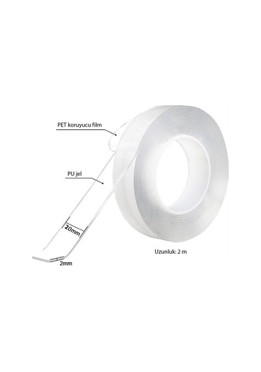 Çift Taraflı Nano Bant Süper Güçlü Şeffaf Çift Taraflı Bant 3 Metre