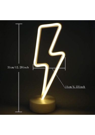 Dekoratif Şimşek Şeklinde Pilli Neon Led Lamba Süs Masa Lambası Sarı Günışığı