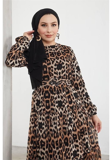 Neşeli Butik Kadın Şifon Kemerli Tesettür Elbise Sms027 Siyah