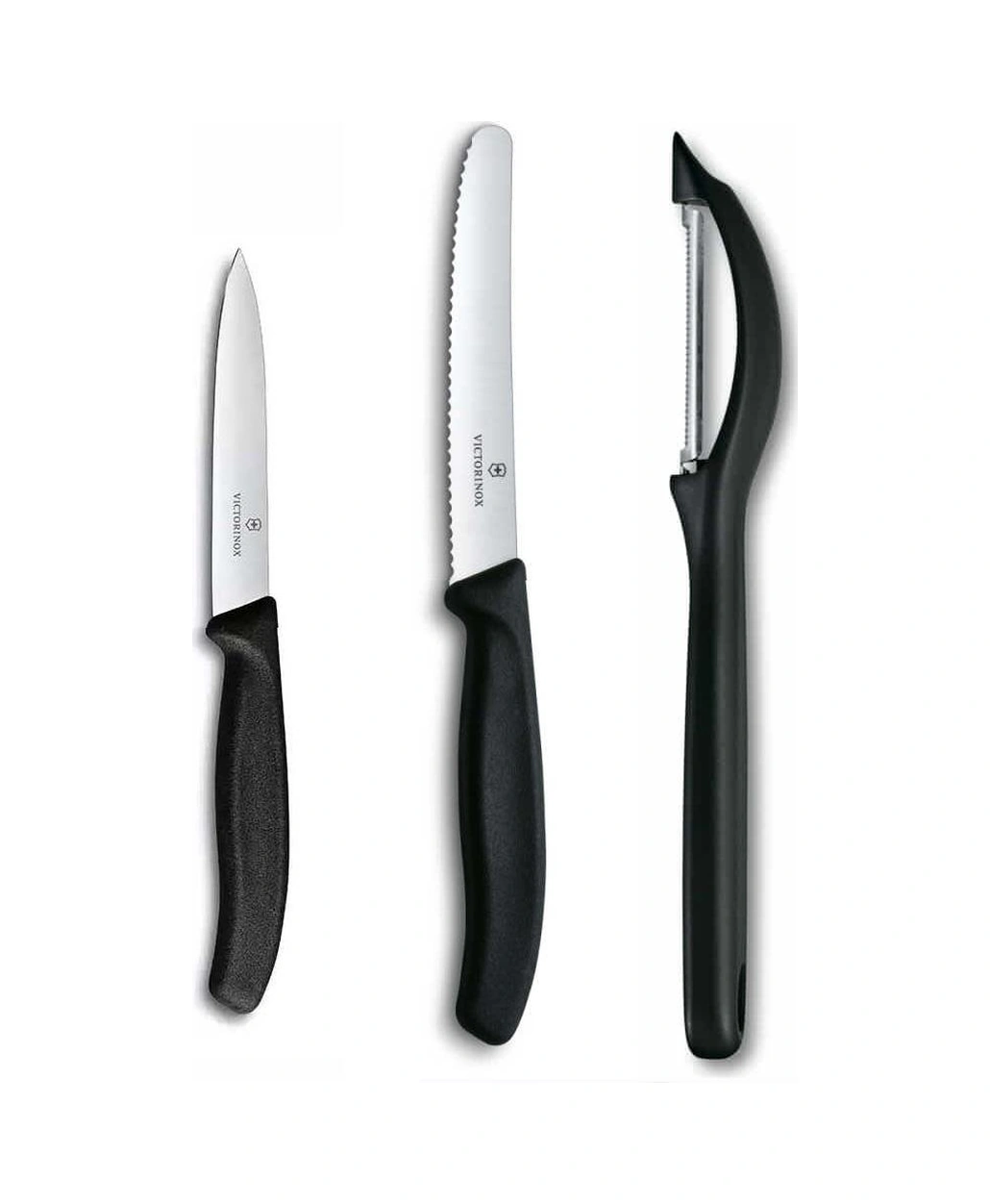 Victorinox 3 Lü Set 11 Cm Tırtıklı - 10 Cm Düz Sebze Meyve Bıçağı - Domates Sebze Soyacağı Siyah