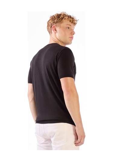 Dufy Siyah O Yaka Düz Renk Kısa Kollu Slim Fit Triko Tshirt Siyah