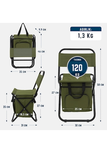 Fundango Iceguard Soğutucu Çantalı Sırt Destekli Katlanır Tabure Green Yeşil
