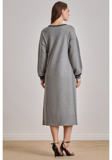 Bilekte Boy Gri Örme Elbise Gri