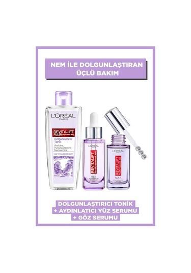 L'Oréal Paris Aydınlatıcı Göz Serumu 30 ML + Kırışıklık Karşıtı Serum 30 ML + Revitalift Filler Dolgunlaştırıcı Tonik 200 ML