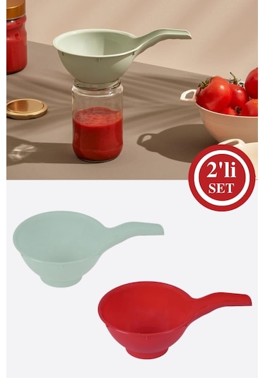 Flosoft Saplı Kavanoz Hunisi, Geniş Ağızlı Konserve Reçel Salça Doldurma Hunisi 2 Adet