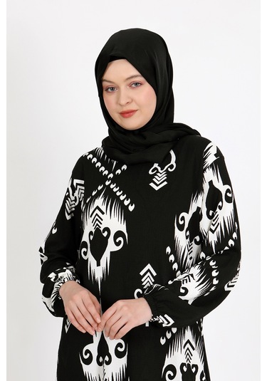 Desenli Bürümcük Elbise Siyah