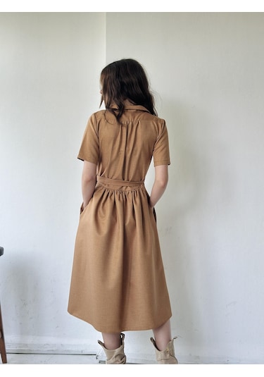 Retrobird Lady Kruvaze Midi Elbise Kadın Taba-13442-taba