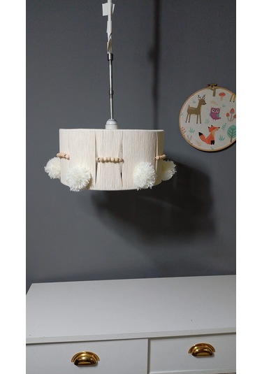 Ekru Makrome Avize Çocuk Odası Avize Bebek Odası Avize Aydınlatma Ahşap Boncuk E27 Duy Ekru