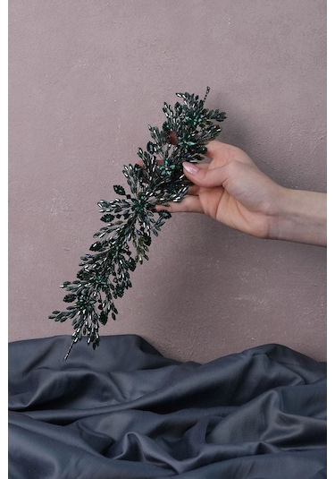 FdayAksesuar Yeşil Arden Kristal Boncuklu Saç Bandı Ve Gelin Kına Tacı FRDY31687