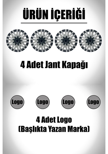 Nissan Micra Almera 14" İnç Uyumlu 4 Adet 1 Takım Gri Siyah Jant Kapağı