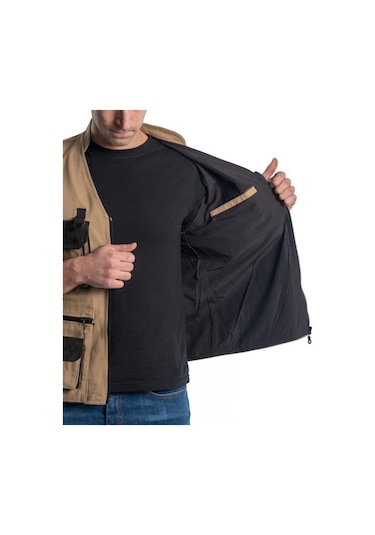 Şensel, Çok Cepli Yelek, Bej-Siyah -118E1357- Dört Mevsim-Vest