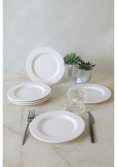 Keramika Beyaz Assos Pasta Tabağı 22 Cm 6 Adet 006 Beyaz