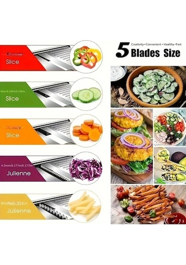 Dashanshop Paslanmaz Çelik Sebze Ve Patates Dilimleyici With Brush Beş Ayarlanabilir Bıçak Boyutu Profesyonel Mandolin Dilimleyici Ve Soğan Rendesi 1 Parça