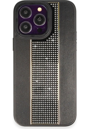 İphone 14 Pro Kılıf Hbc-160 Almera Taşlı Kapak - Siyah