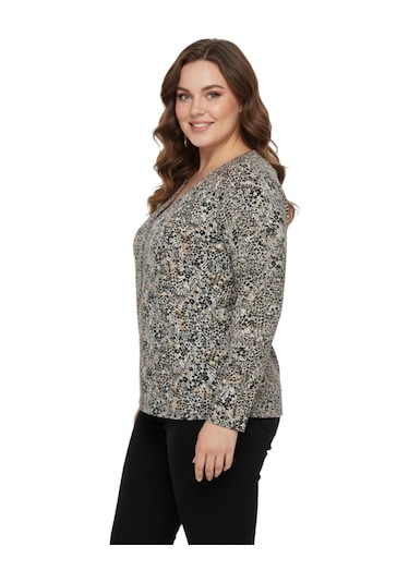 Linsolita Kadın V Yaka Modelli Baskılı Bluz Bgl-st05106 VİZON